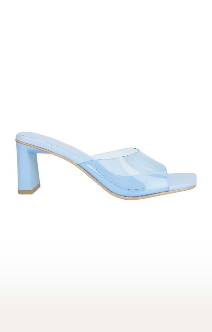 Women's Blue PU Solid Slip On Block Heels