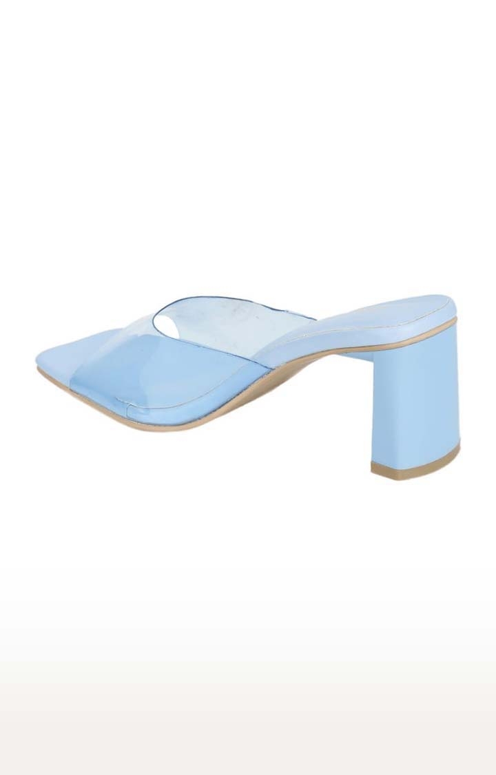 Women's Blue PU Solid Slip On Block Heels