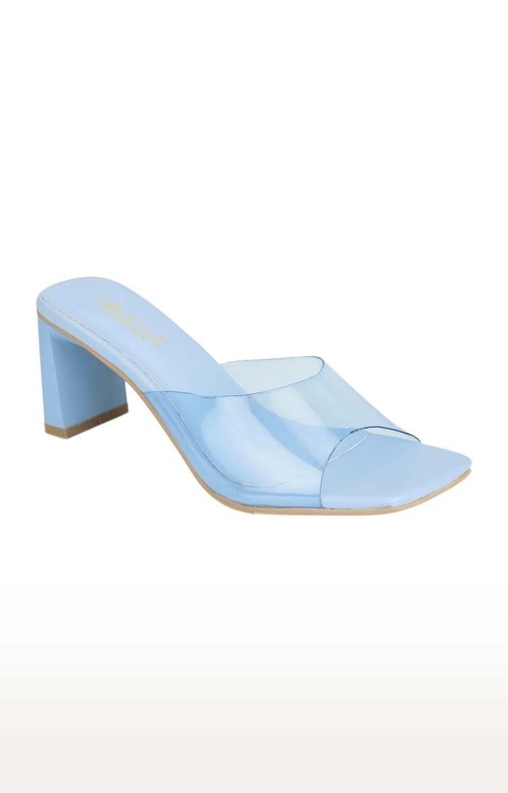Truffle Collection | Women's Blue PU Solid Slip On Block Heels