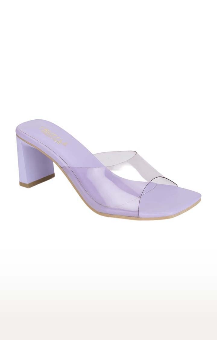 Truffle Collection | Women's Purple PU Solid Slip On Block Heels