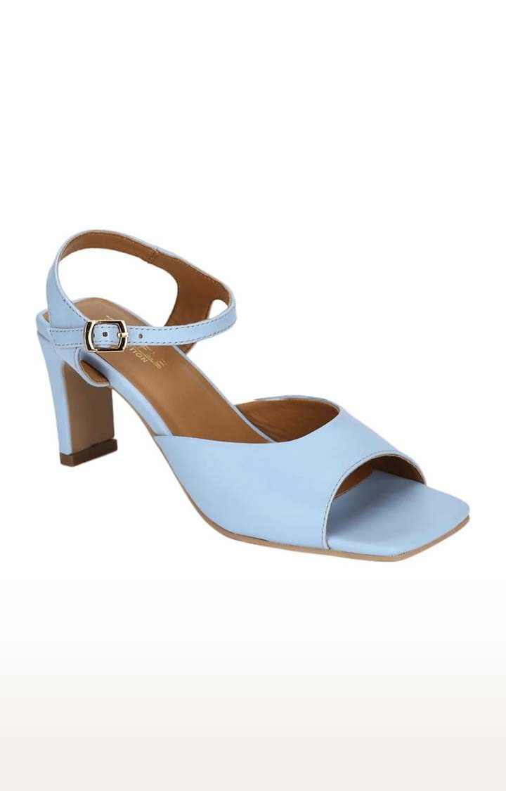 Women's Blue PU Solid Buckle Block Heels