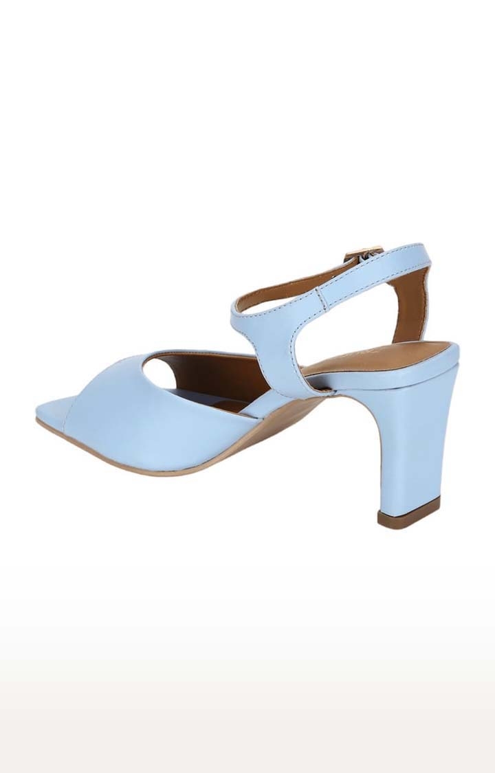 Truffle Collection | Women's Blue PU Solid Buckle Block Heels 2