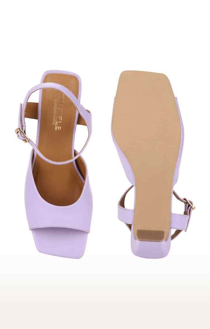 Women's Purple PU Solid Buckle Block Heels