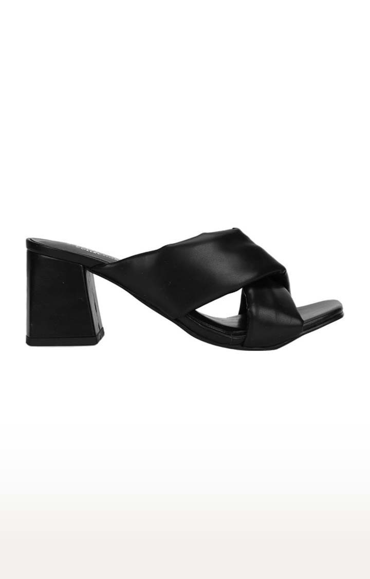 Truffle Collection | Women's Black PU Solid Slip On Block Heels 1