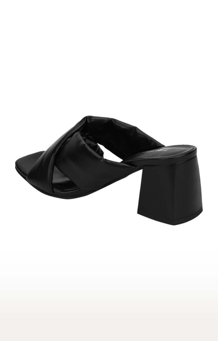 Truffle Collection | Women's Black PU Solid Slip On Block Heels 2
