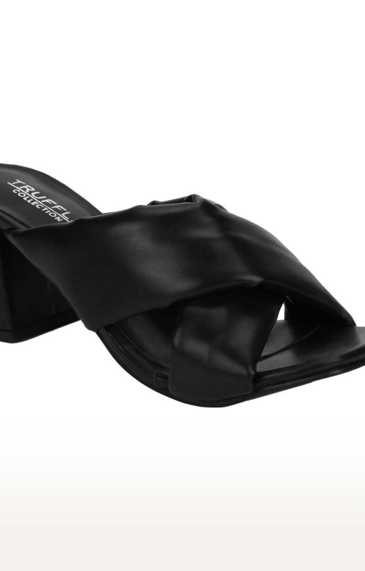 Truffle Collection | Women's Black PU Solid Slip On Block Heels 4