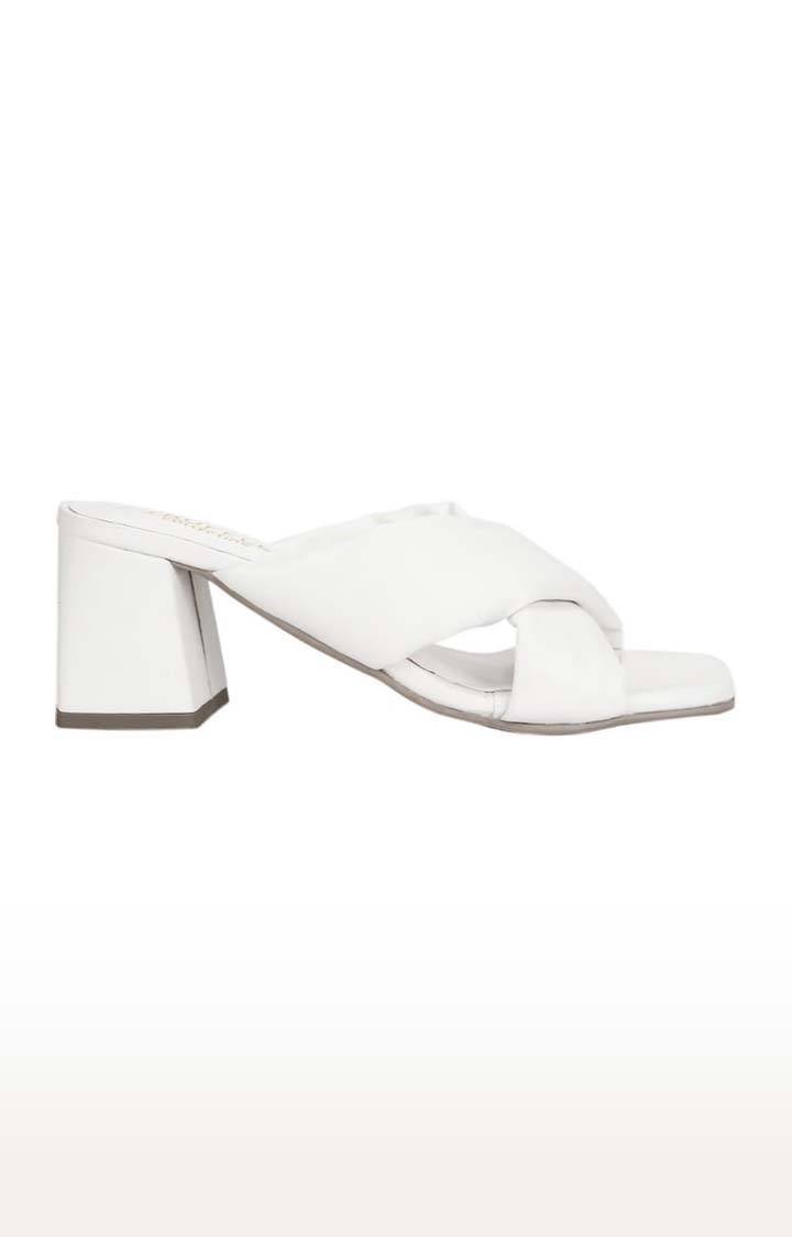 Truffle Collection | Women's White PU Solid Slip On Block Heels 1