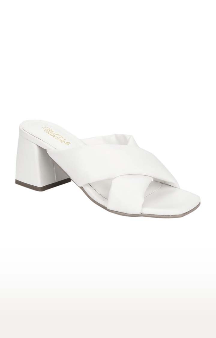 Truffle Collection | Women's White PU Solid Slip On Block Heels 0