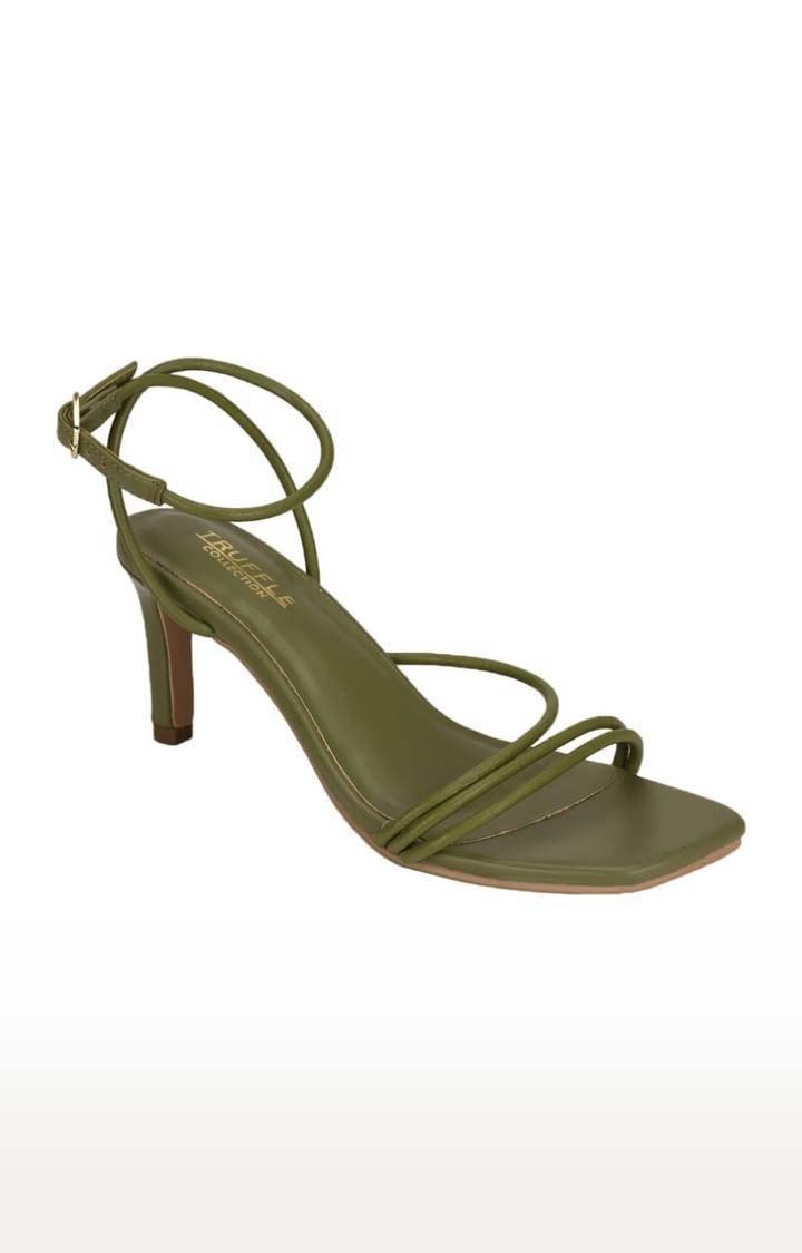 Truffle Collection | Women's Green PU Solid Buckle Stilettos