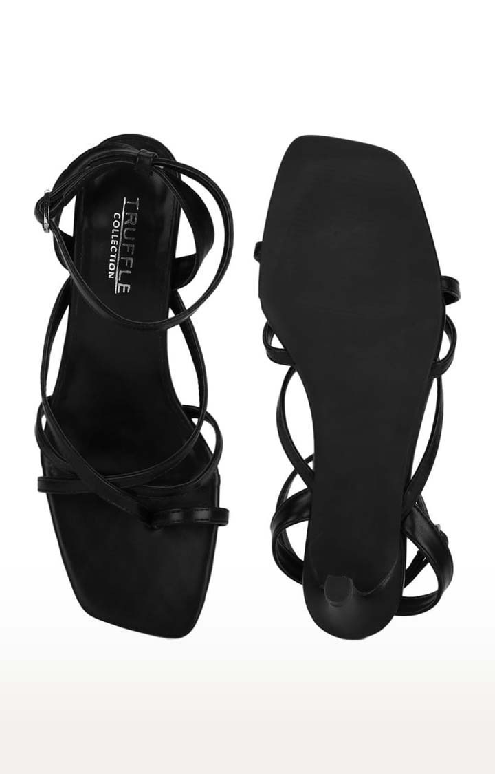 Women's Black PU Solid Buckle Stilettos