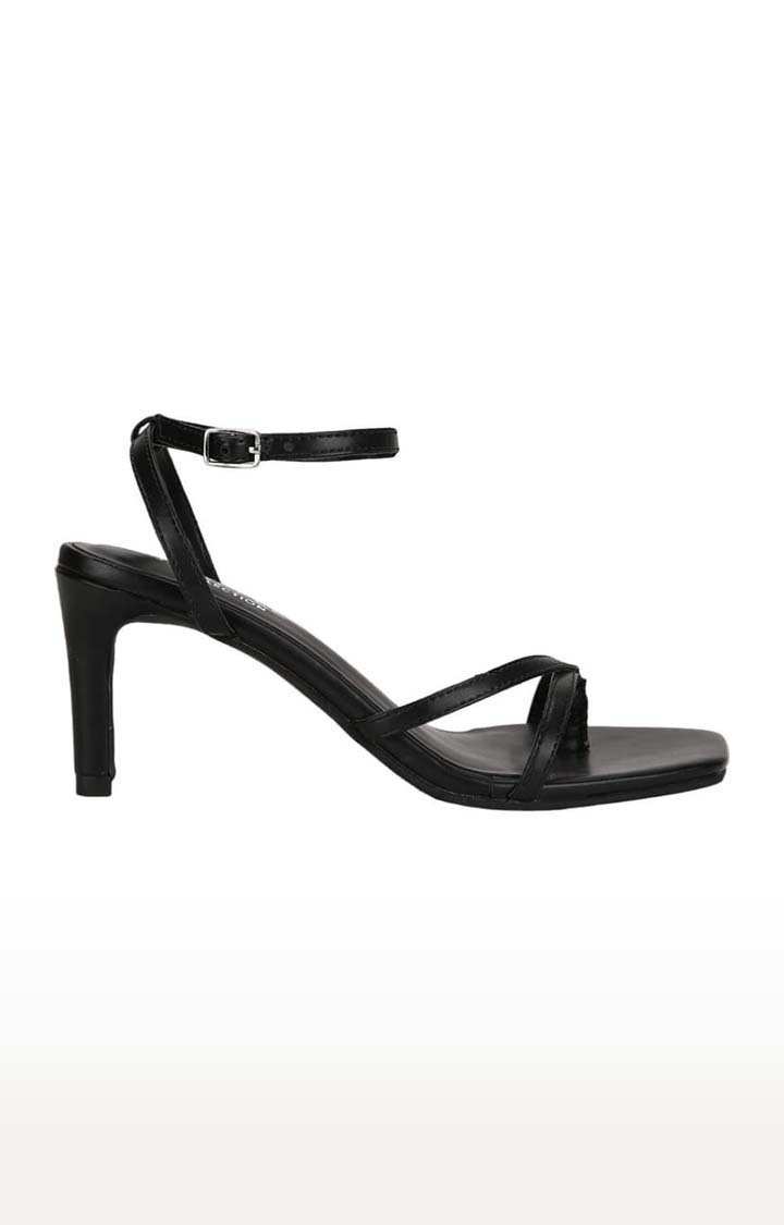 Women's Black PU Solid Buckle Stilettos