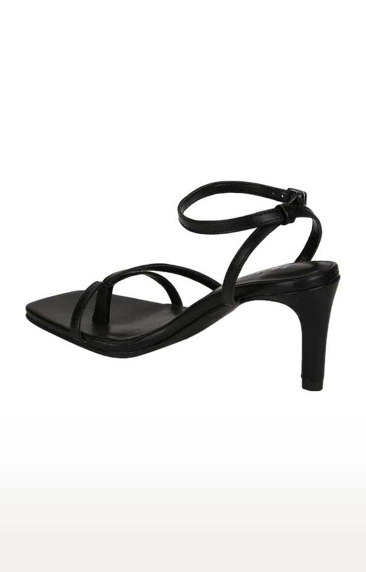 Women's Black PU Solid Buckle Stilettos