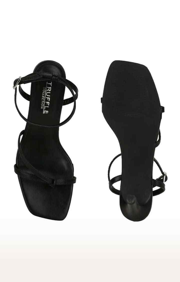 Women's Black PU Solid Buckle Stilettos