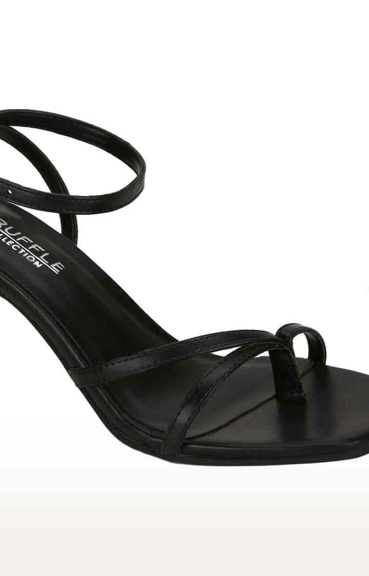 Women's Black PU Solid Buckle Stilettos