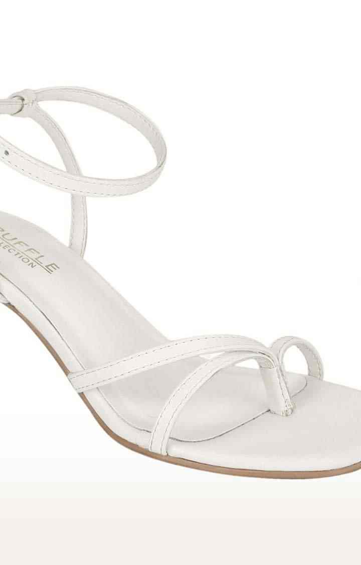 Women's White PU Solid Buckle Stilettos