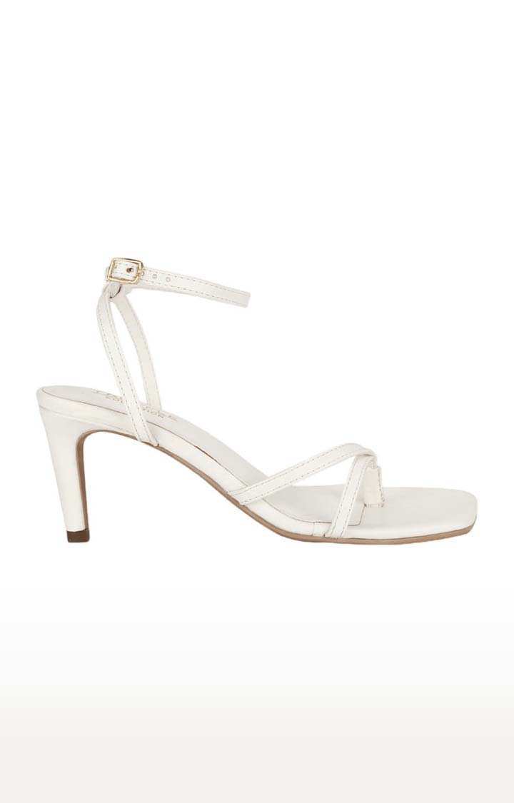 Women's White PU Solid Buckle Stilettos