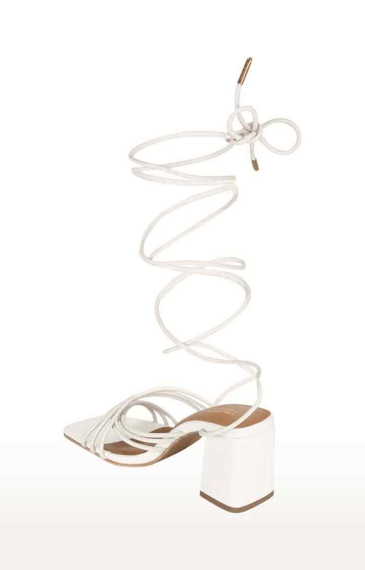 Women's White PU Solid Drawstring Block Heels