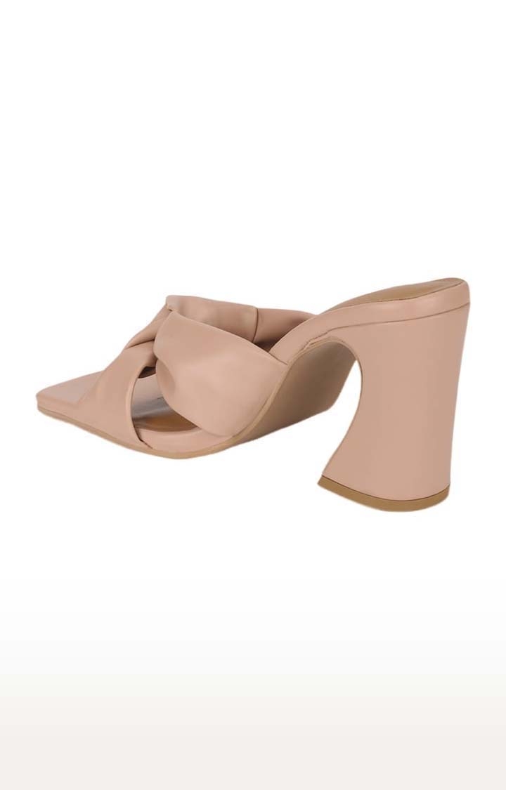 Truffle Collection | Women's Beige PU Solid Slip On Block Heels 2