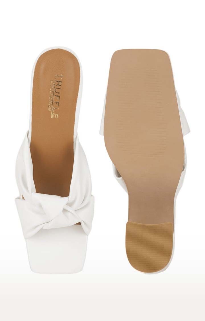 Truffle Collection | Women's White PU Solid Slip On Block Heels 3