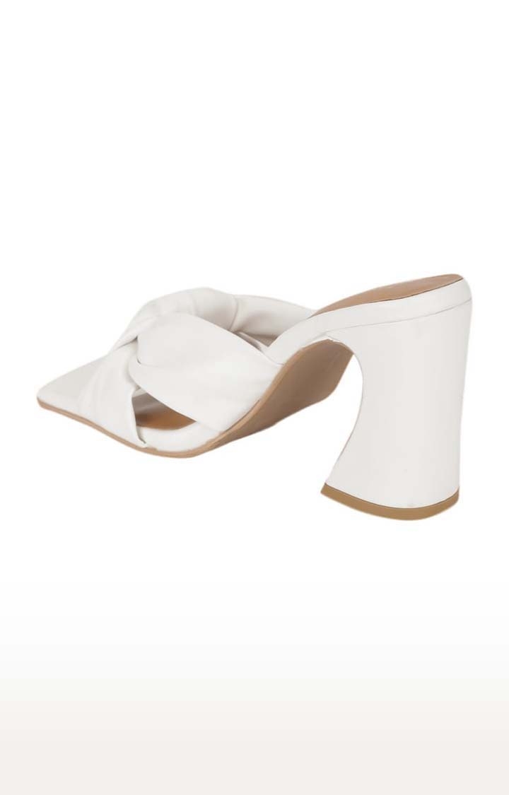 Truffle Collection | Women's White PU Solid Slip On Block Heels 2