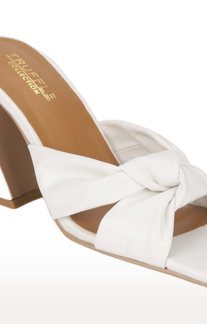 Truffle Collection | Women's White PU Solid Slip On Block Heels 4