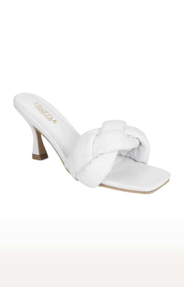 Truffle Collection | Women's White PU Solid Slip On Stilettos