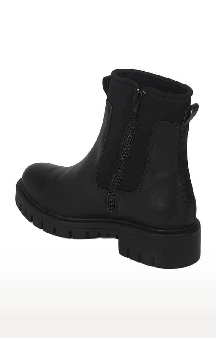 Women's Black PU Solid Zip Boot