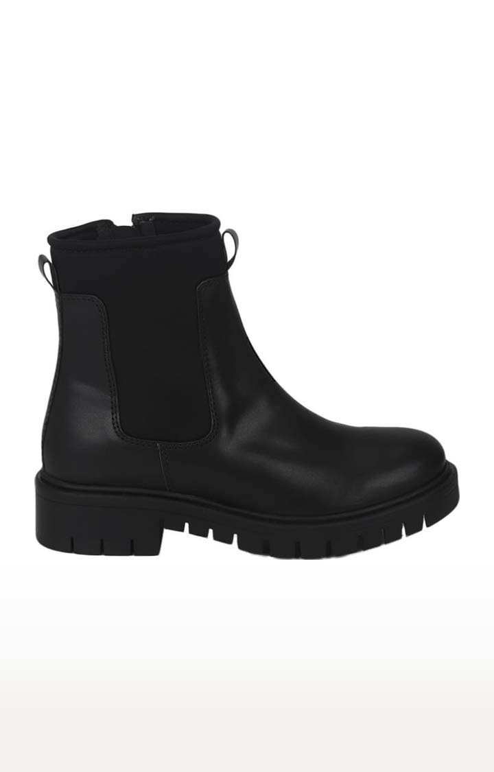 Women's Black PU Solid Zip Boot