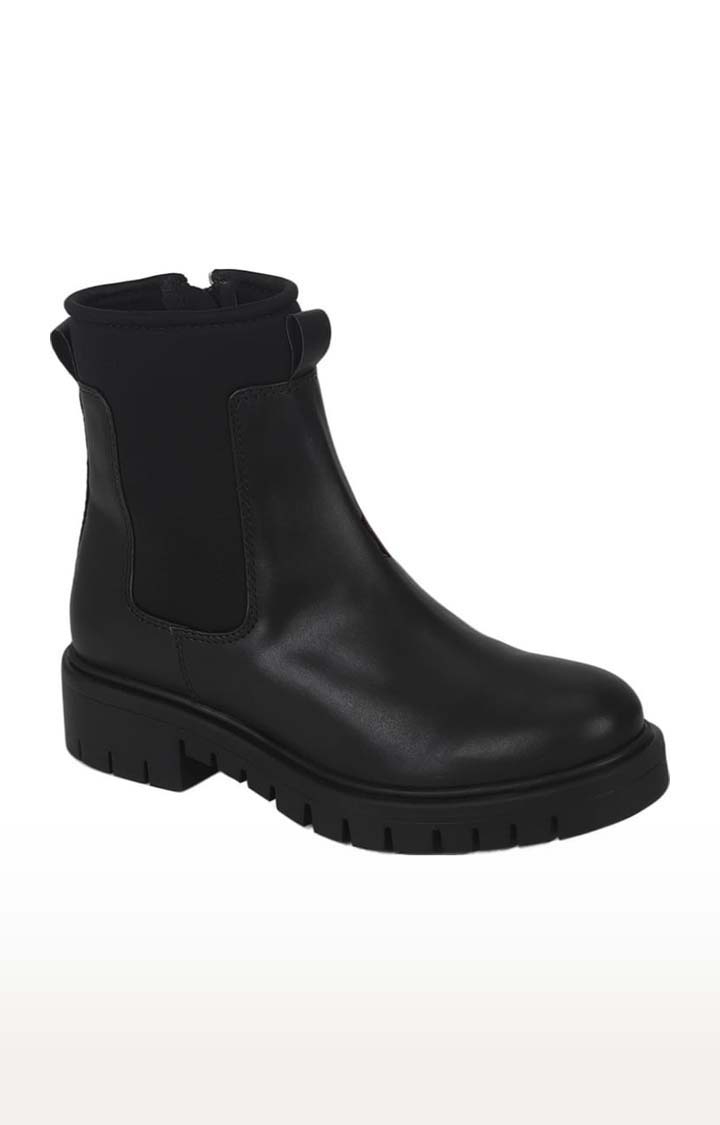 Truffle Collection | Women's Black PU Solid Zip Boot