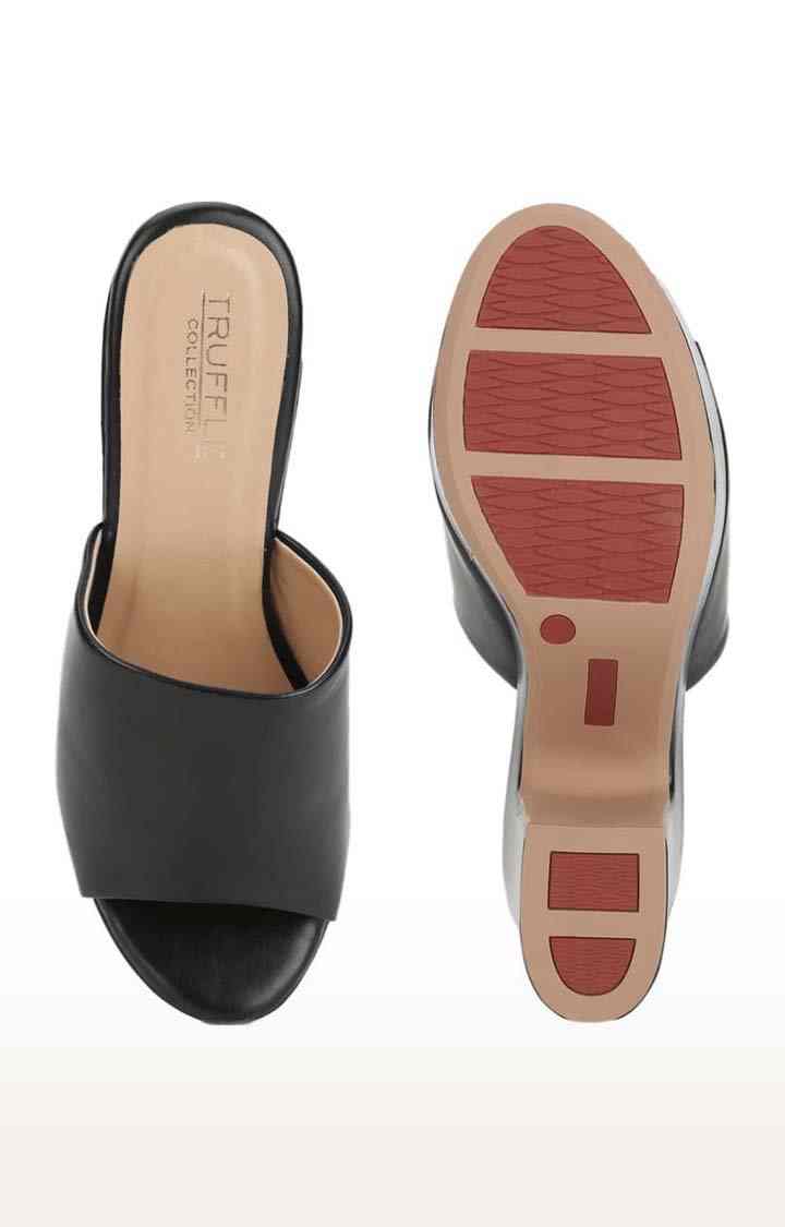 Women's Black PU Solid Slip On Block Heels