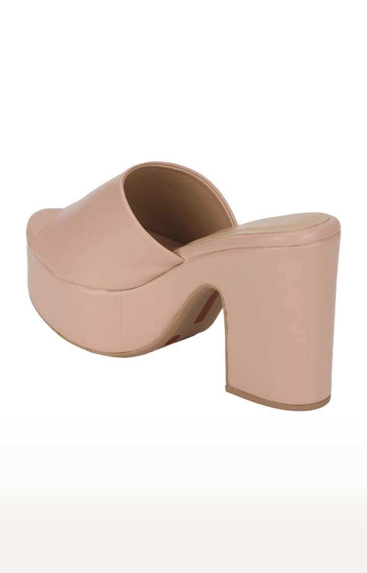 Women's Beige PU Solid Slip On Block Heels