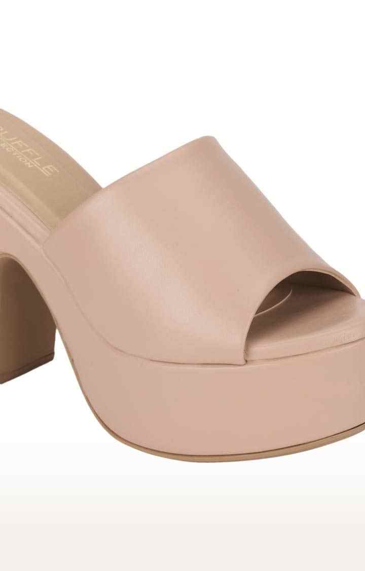 Women's Beige PU Solid Slip On Block Heels