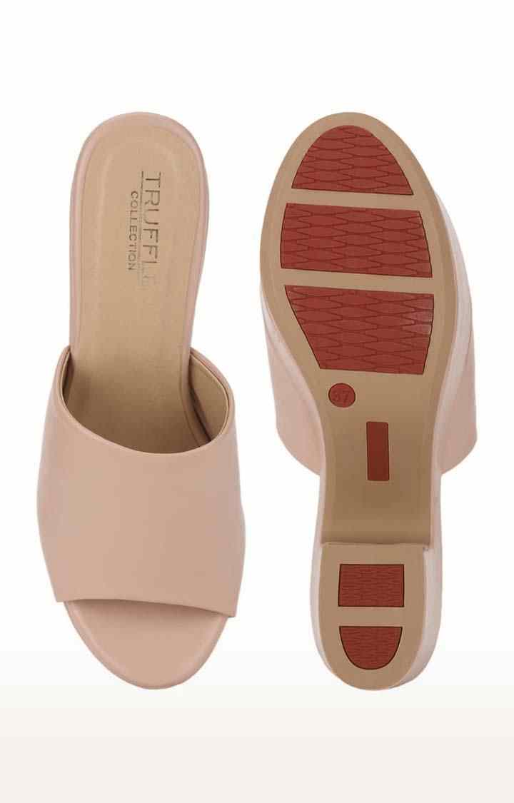 Women's Beige PU Solid Slip On Block Heels