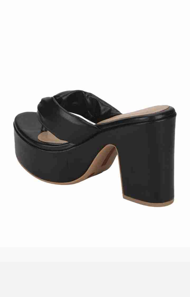 Women's Black PU Solid Slip On Block Heels