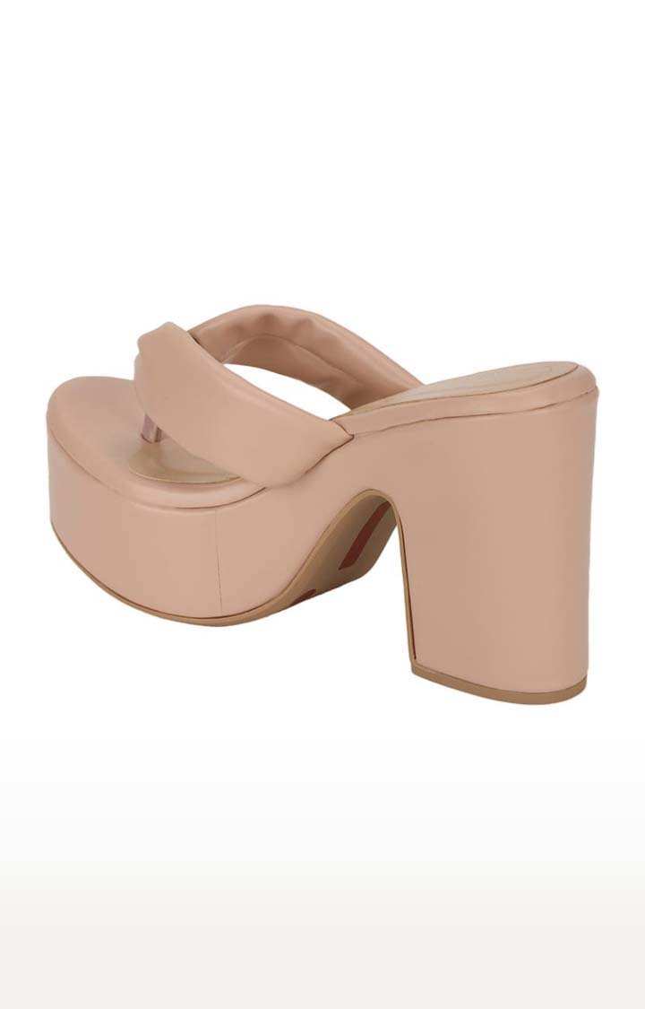 Women's Beige PU Solid Slip On Block Heels