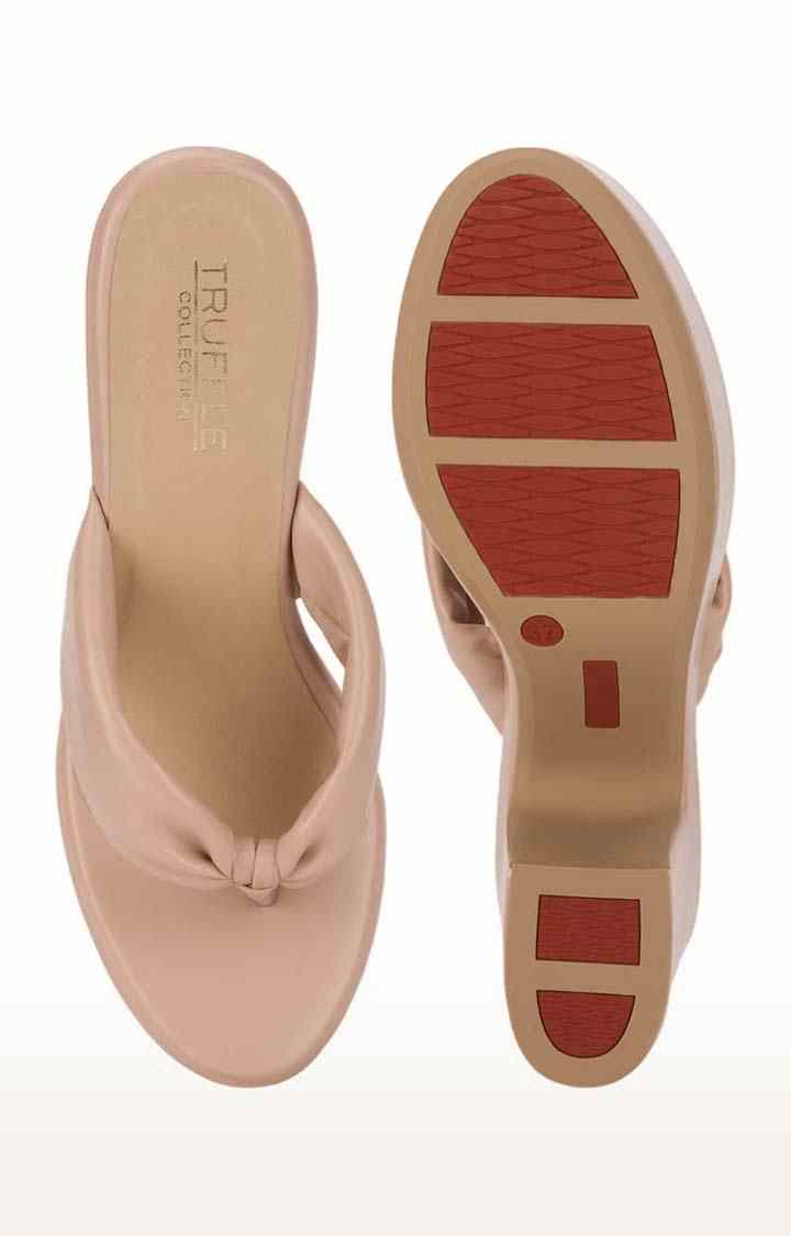 Women's Beige PU Solid Slip On Block Heels