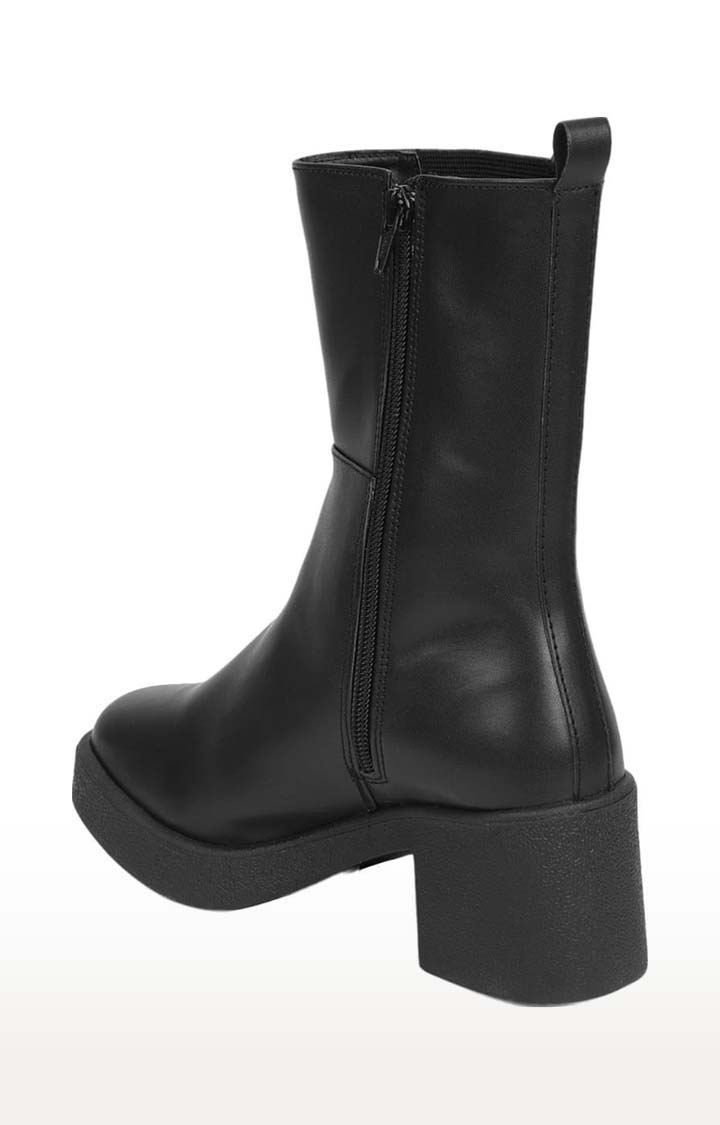 Truffle Collection | Women's Black PU Solid Zip Boot 2