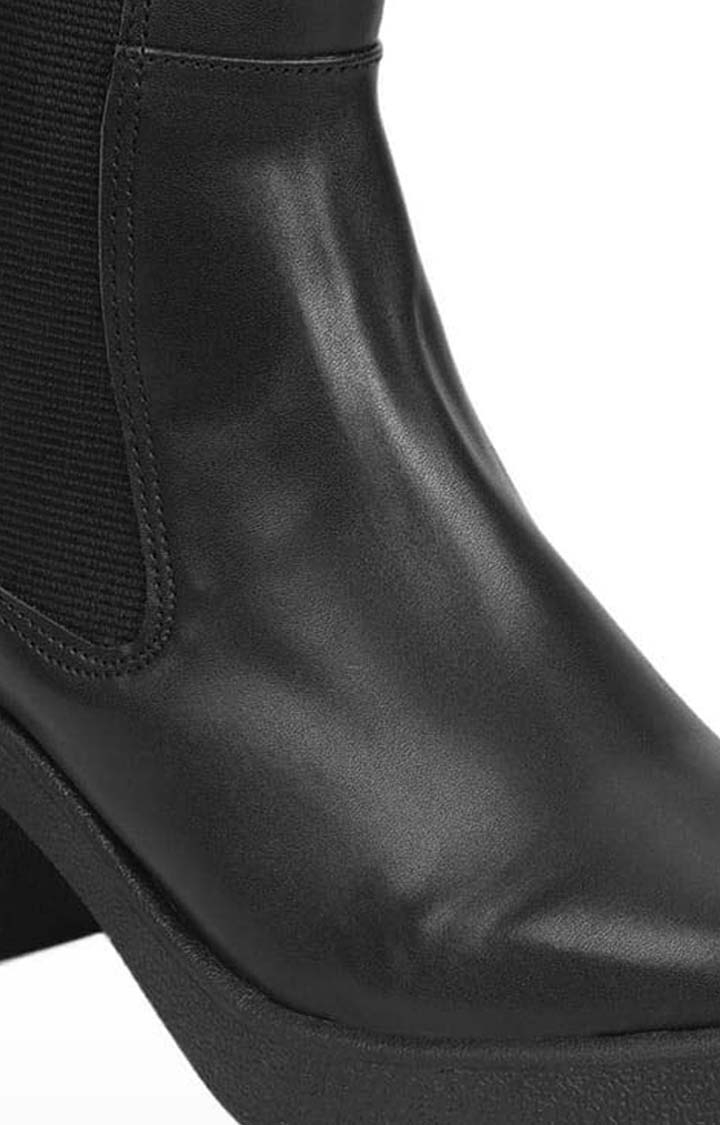 Truffle Collection | Women's Black PU Solid Zip Boot 4