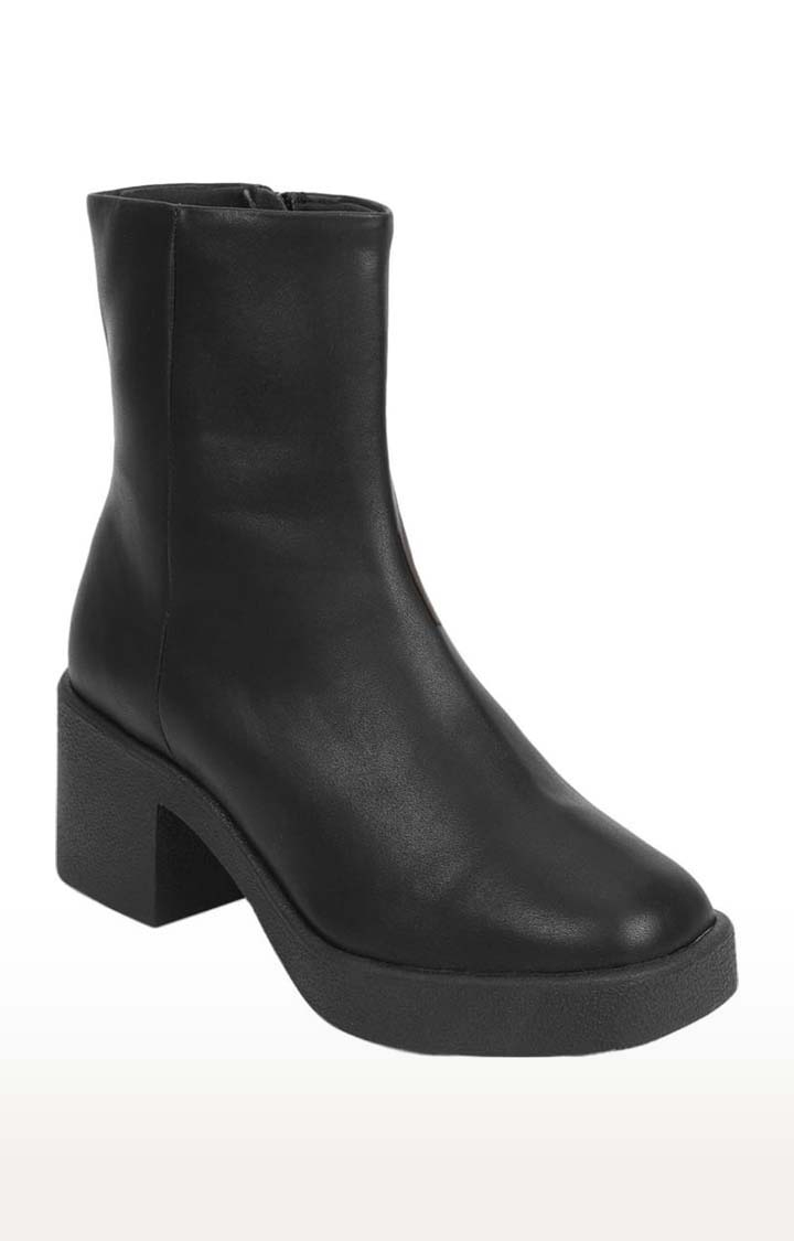 Truffle Collection | Women's Black PU Solid Zip Boot 0
