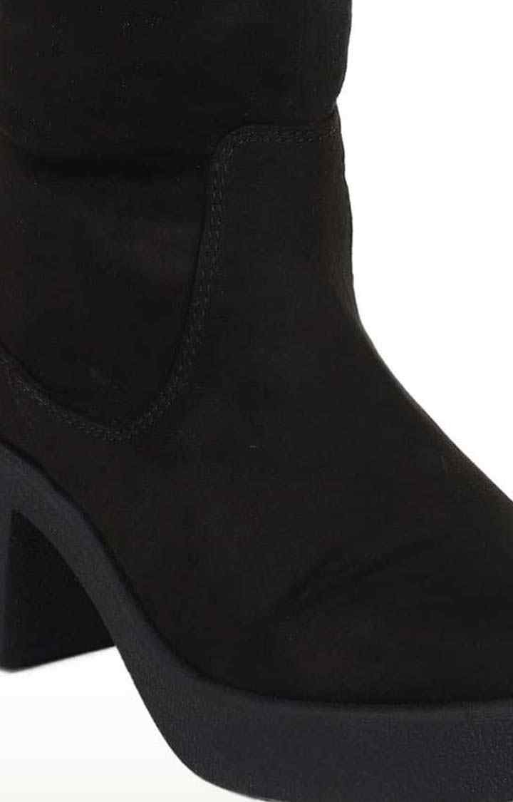 Women's Black Suede Solid Zip Boot