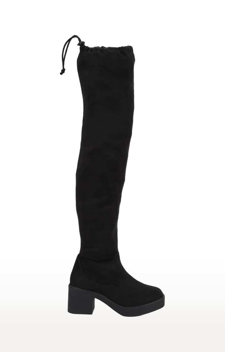 Women's Black Suede Solid Zip Boot
