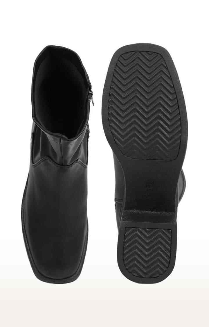 Women's Black PU Solid Zip Boot