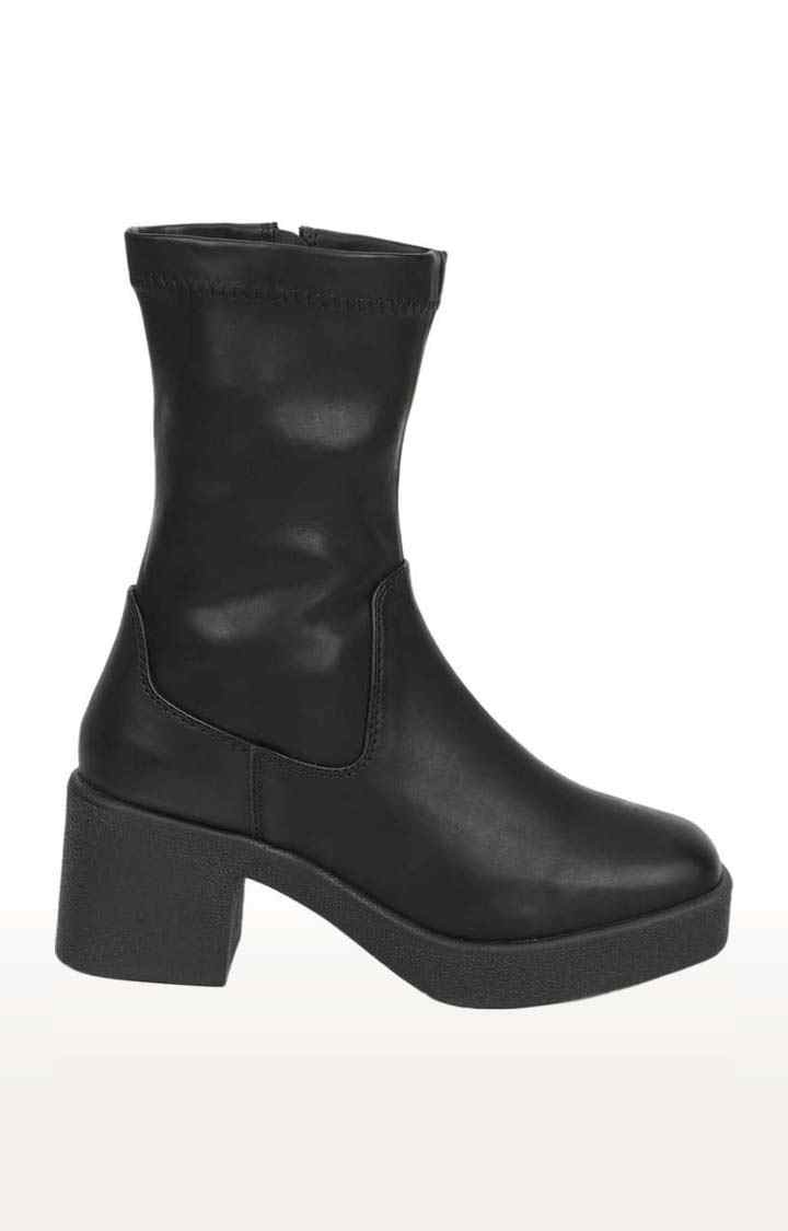 Women's Black PU Solid Zip Boot