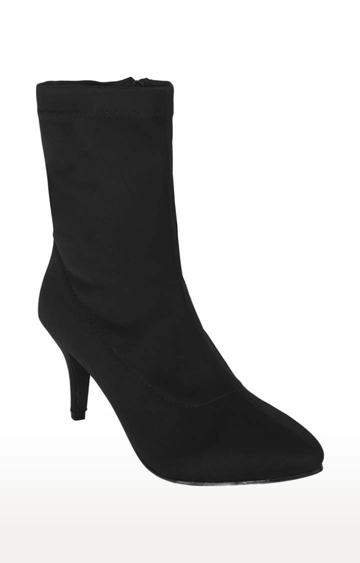 Women's Black Synthetic Solid Zip Boot