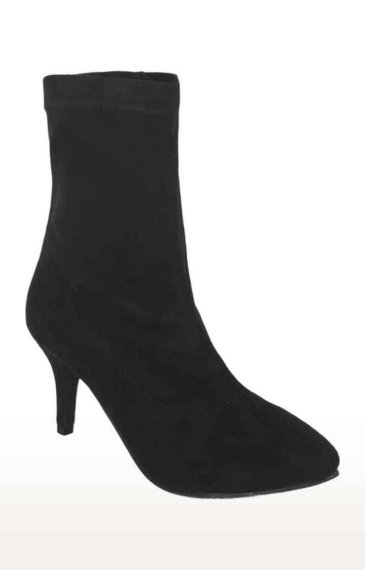 Women's Black Suede Solid Zip Boot