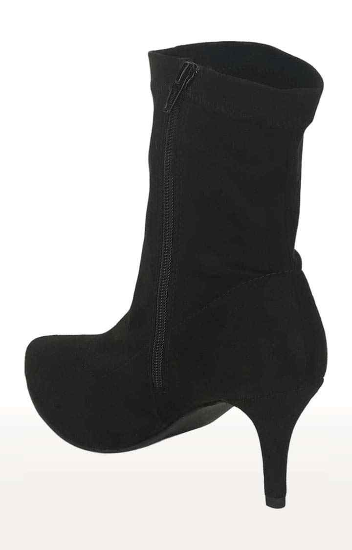 Women's Black Suede Solid Zip Boot