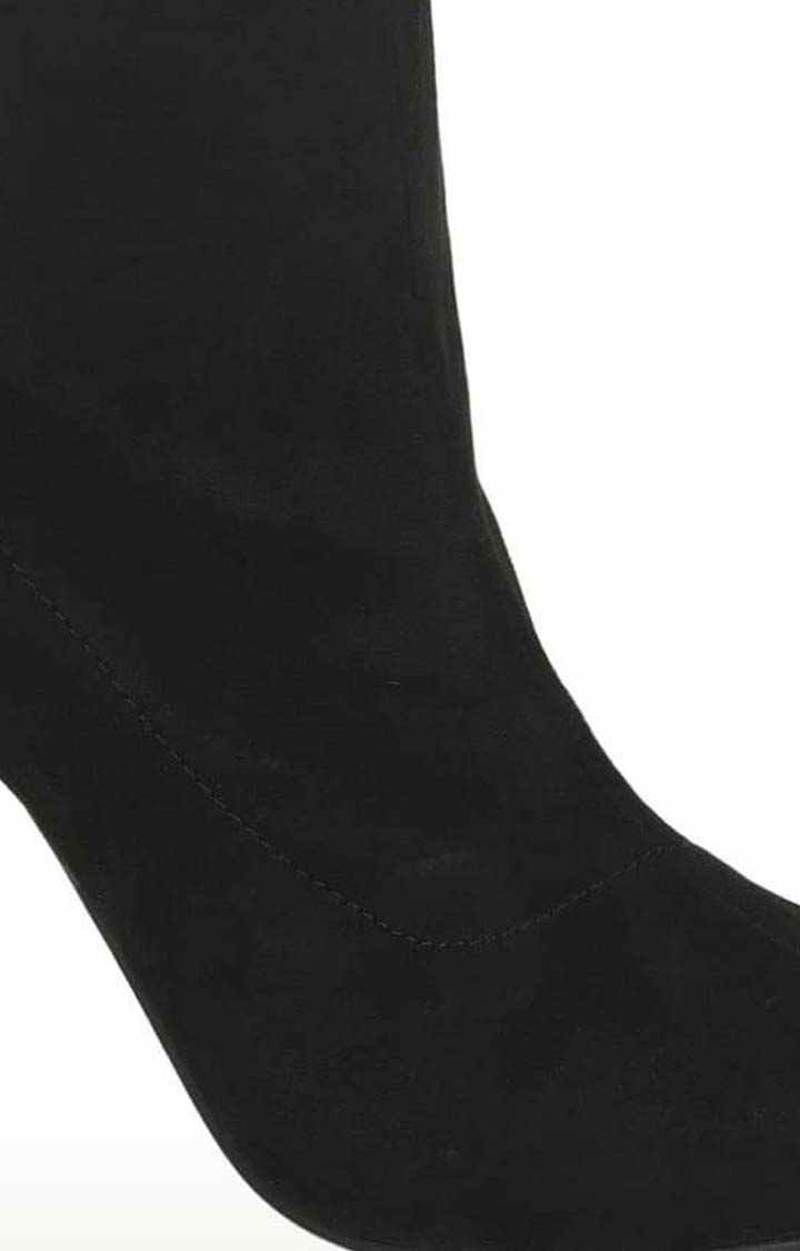 Women's Black Suede Solid Zip Boot