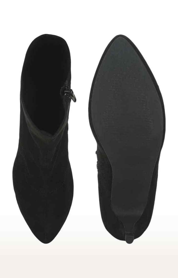 Women's Black Suede Solid Zip Boot