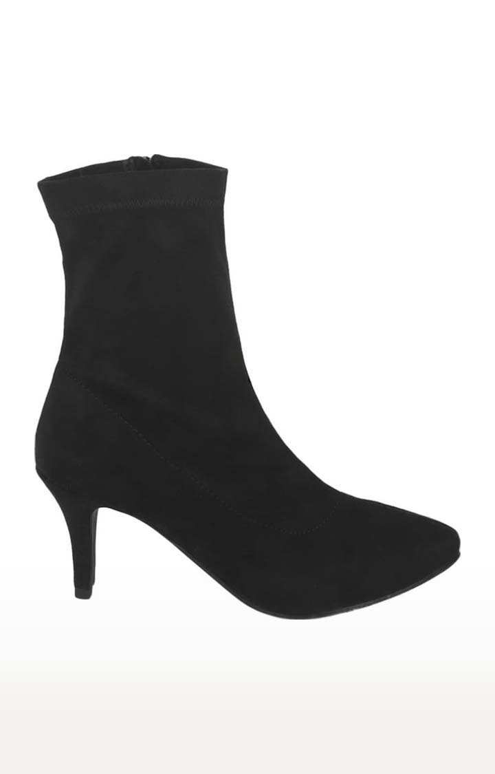 Women's Black Suede Solid Zip Boot