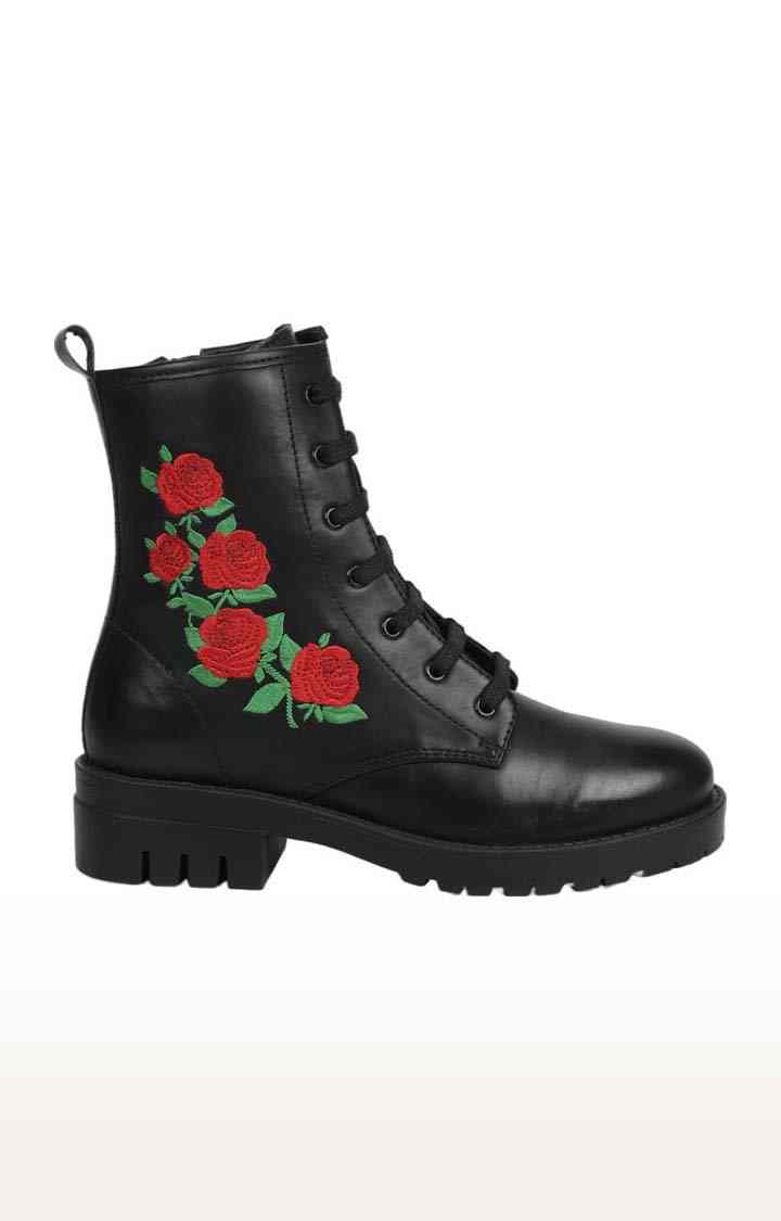 Truffle Collection | Women's Black PU Printed Zip Boot 1